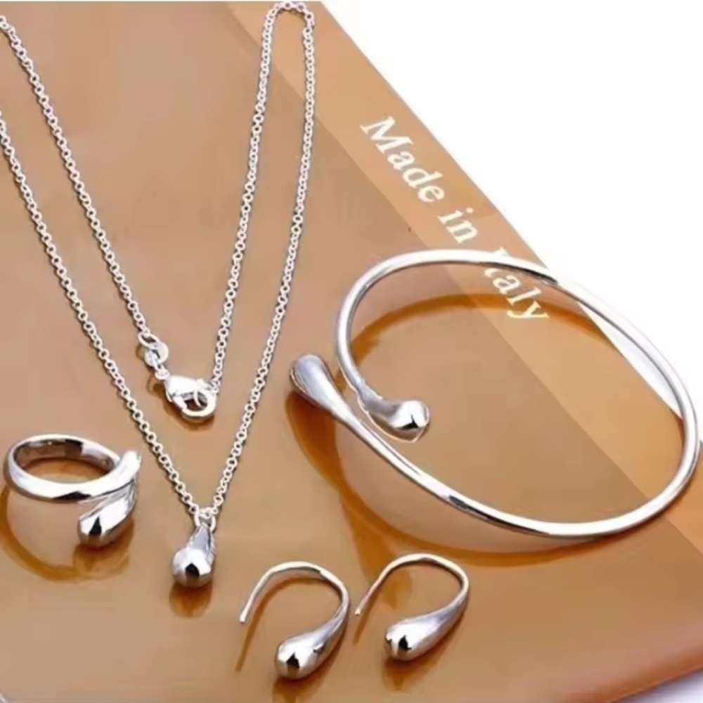 925 Sterling Silver Drop Woman Necklace Set